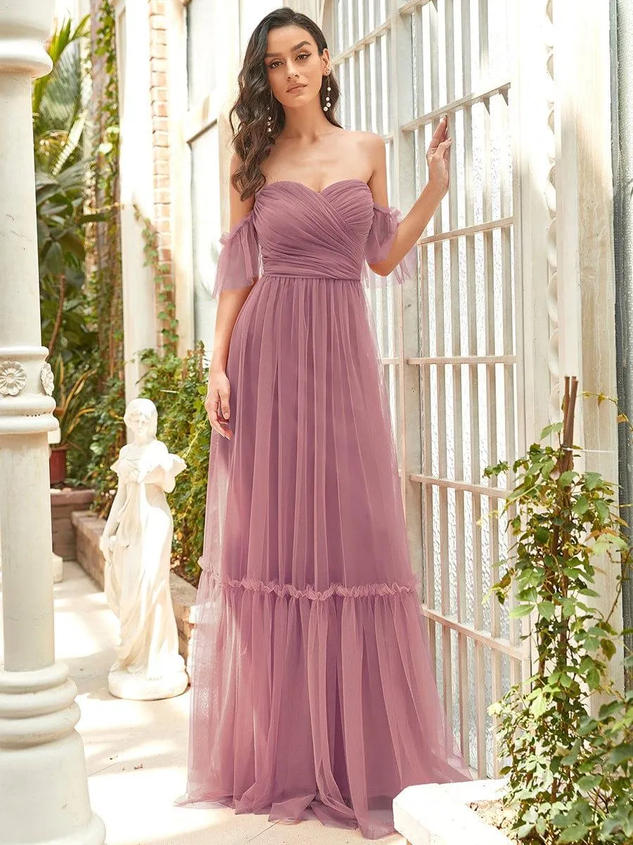 Jess | Off-Shoulder Sweetheart Double Layer Pleated Bridesmaid Dress