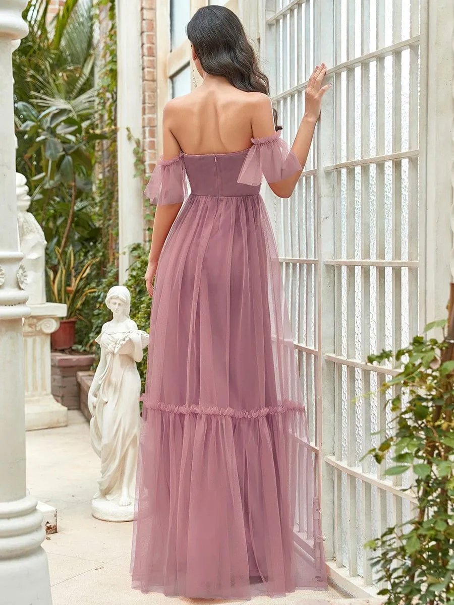 Jess | Off-Shoulder Sweetheart Double Layer Pleated Bridesmaid Dress