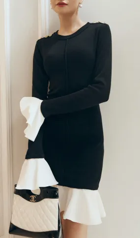 Knitted Contrasting Flounces Mini Dress