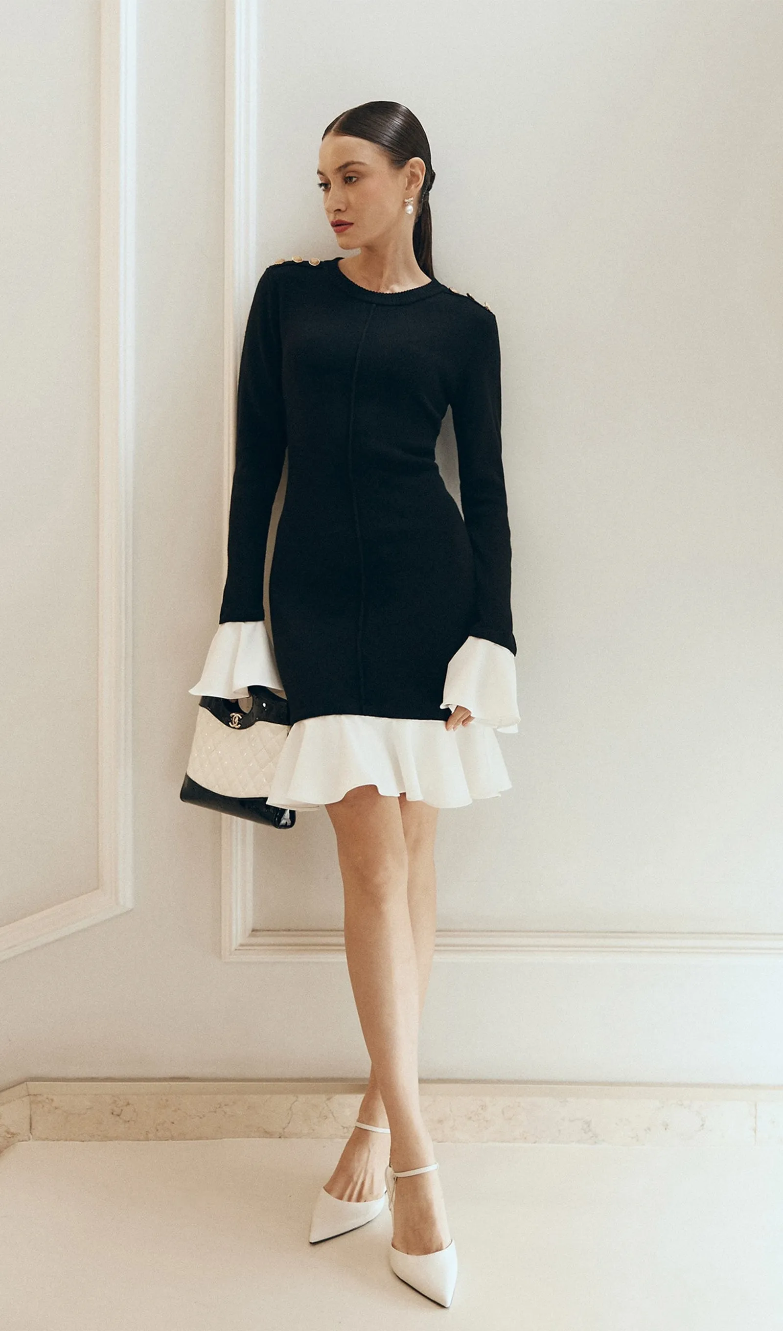 Knitted Contrasting Flounces Mini Dress