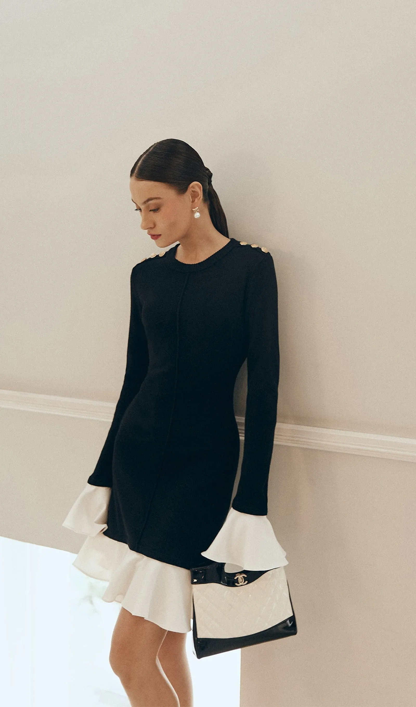 Knitted Contrasting Flounces Mini Dress