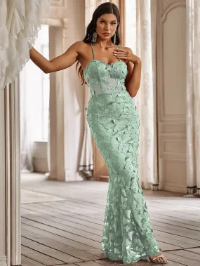 Lace Appliqued Backless Maxi Bridesmaid Dress