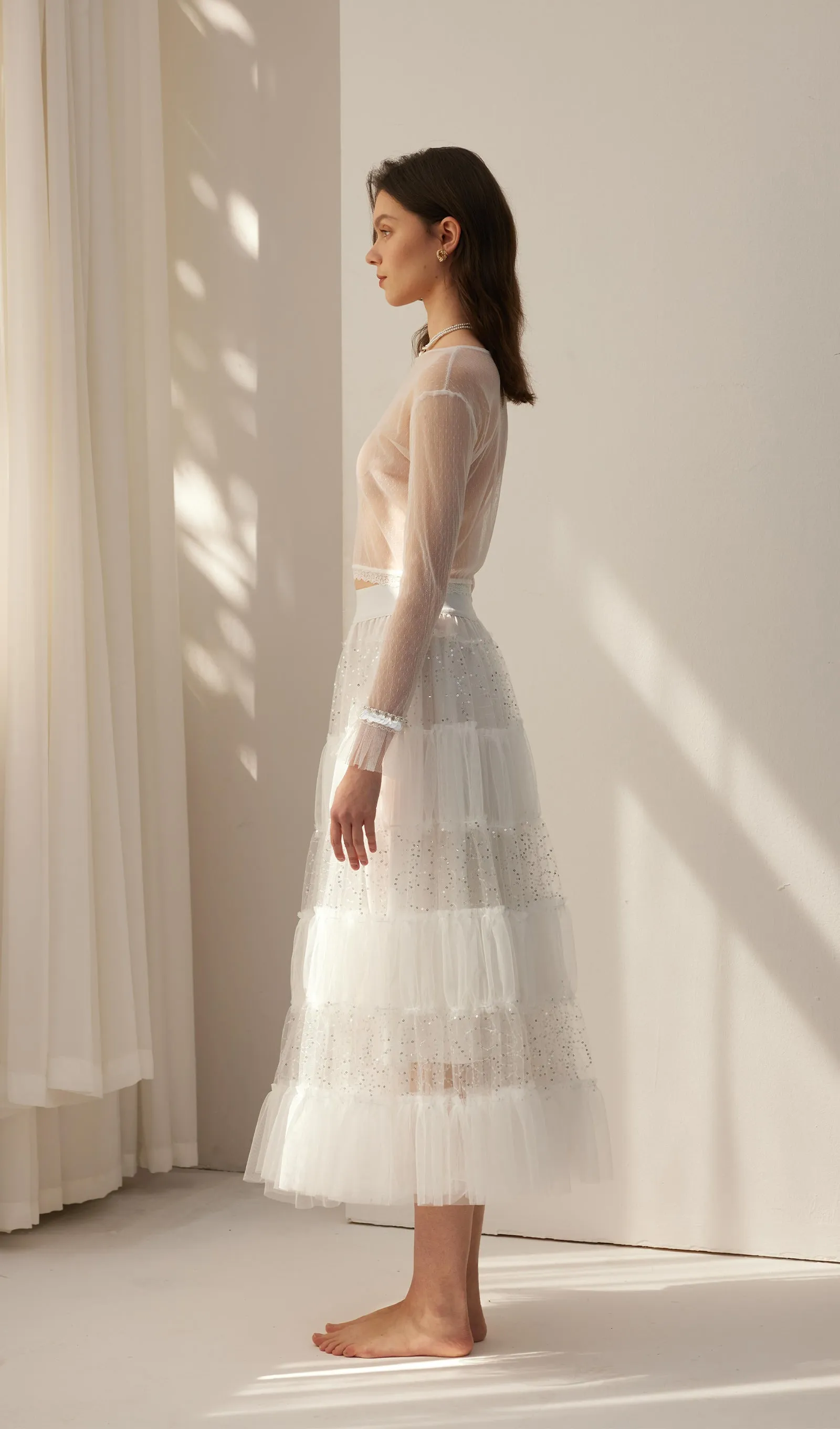 Lace Pleated Panel Skirt