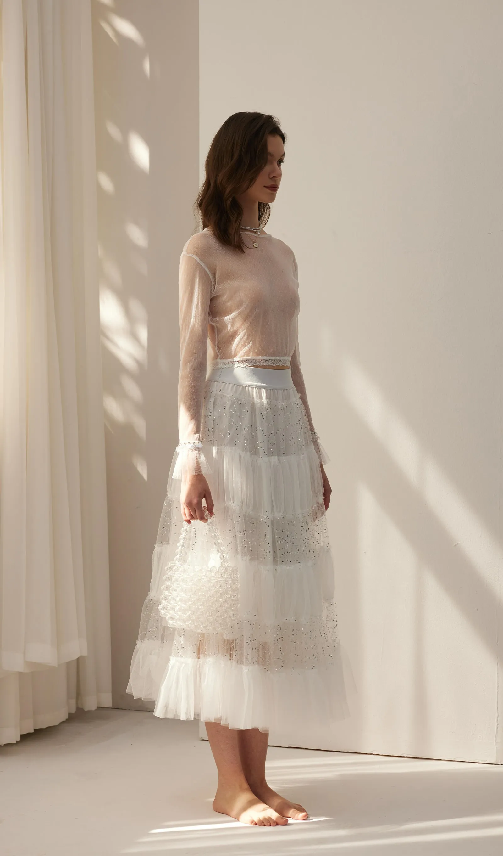 Lace Pleated Panel Skirt
