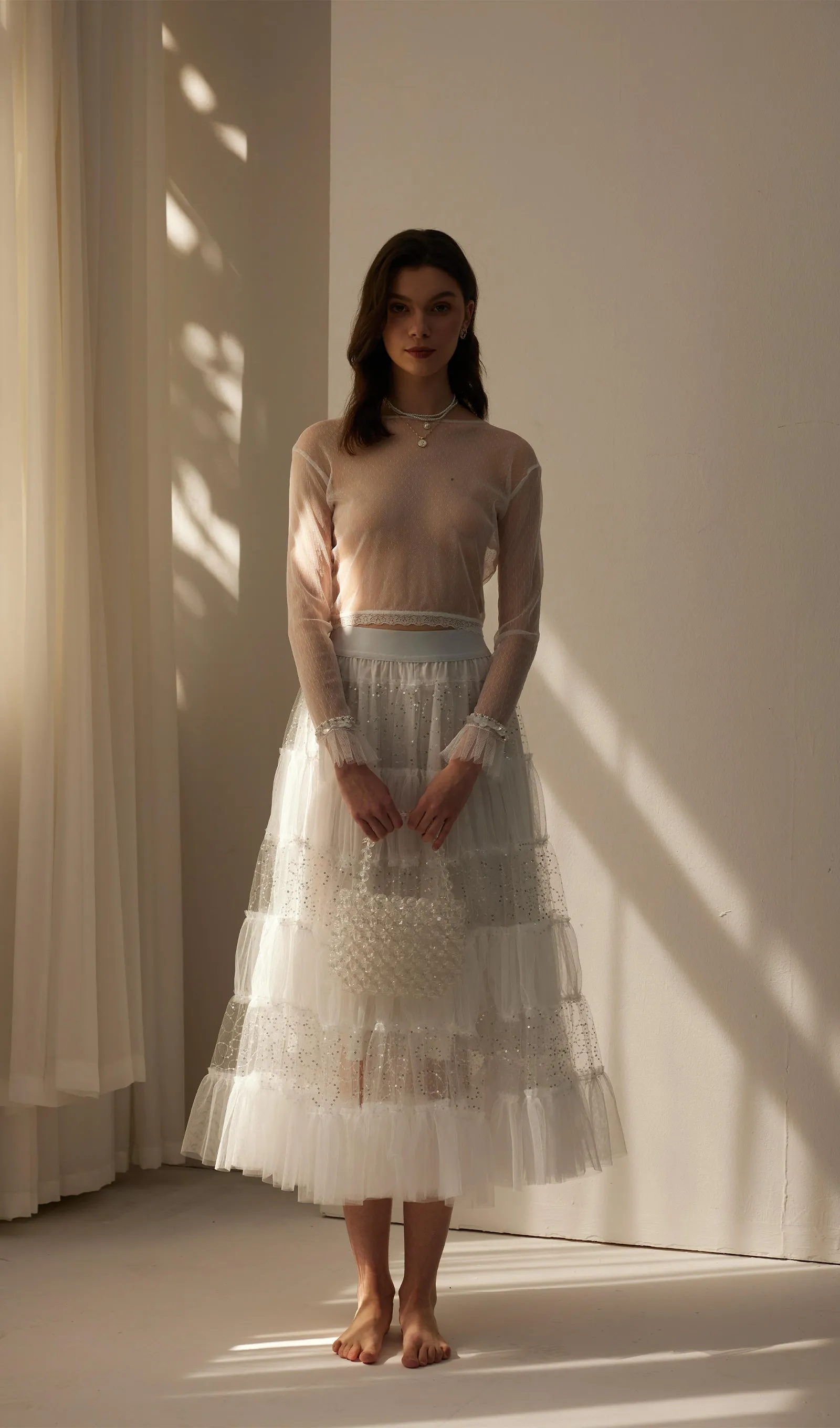 Lace Pleated Panel Skirt