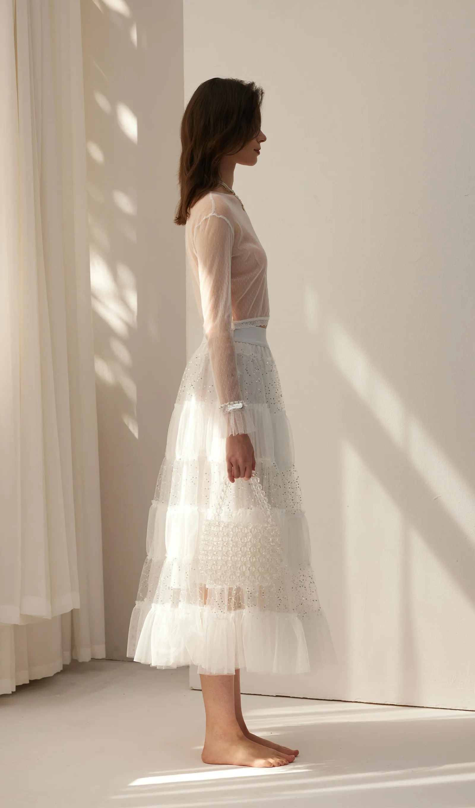 Lace Pleated Panel Skirt