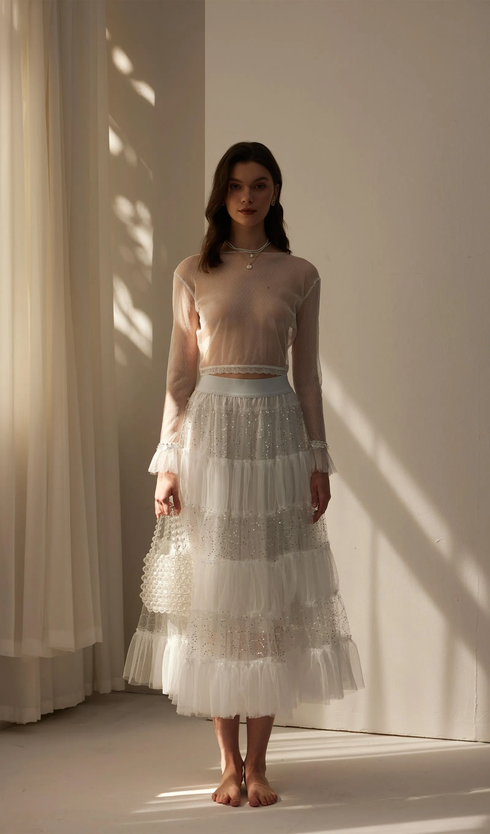 Lace Pleated Panel Skirt
