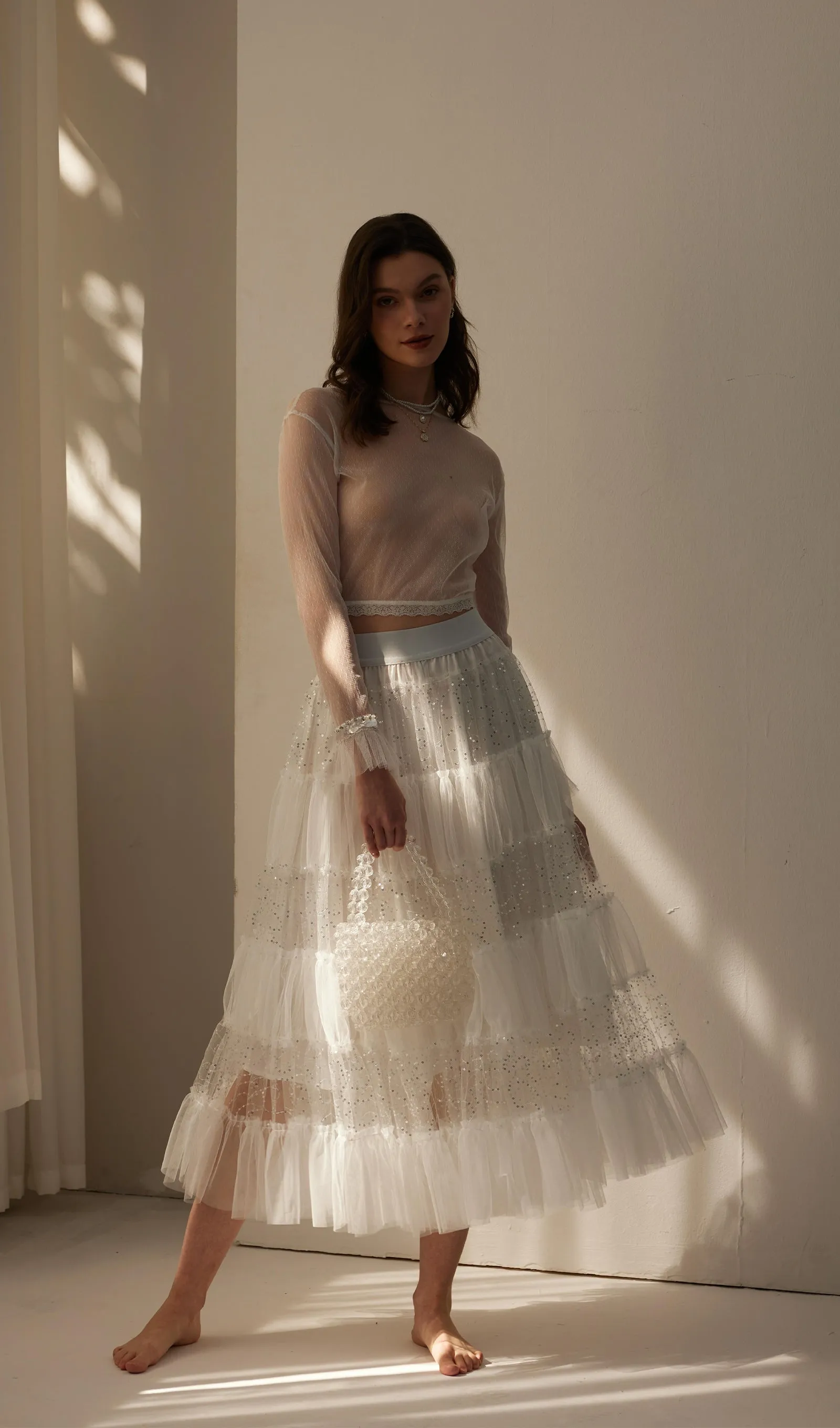 Lace Pleated Panel Skirt