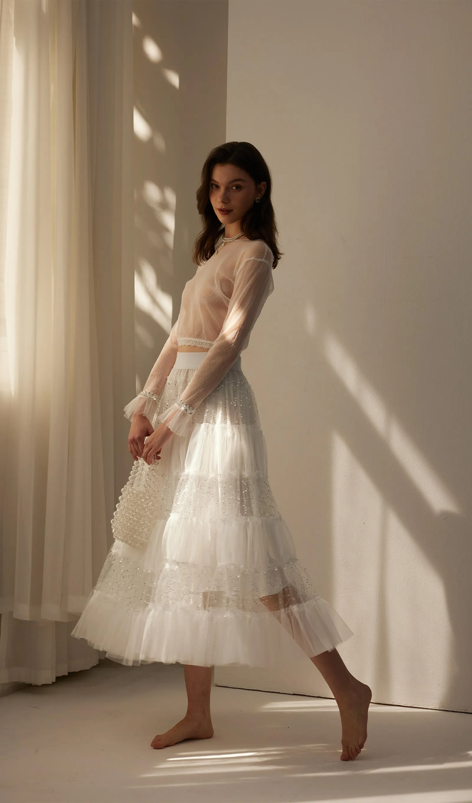 Lace Pleated Panel Skirt