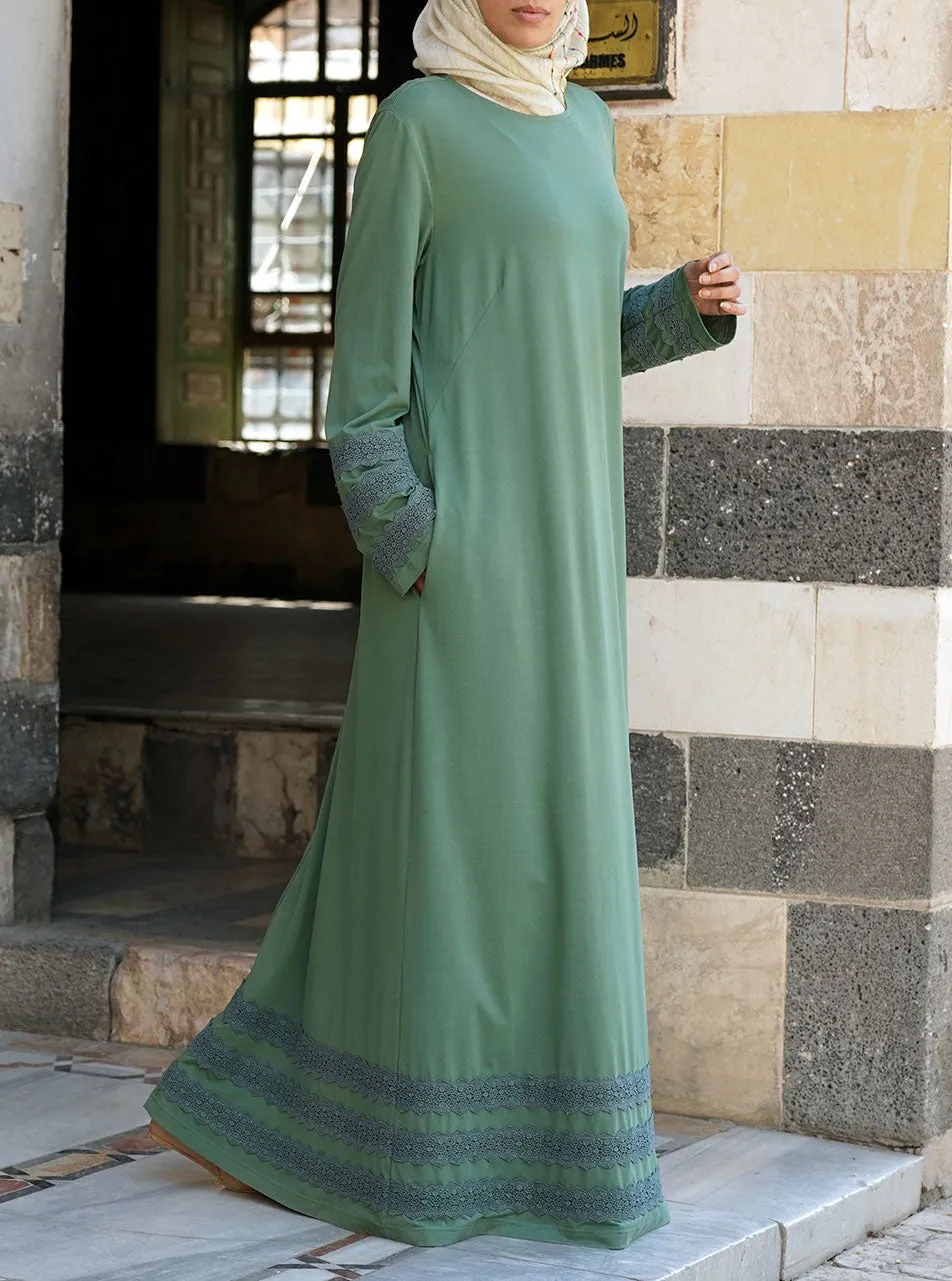 Lace Trim Jersey Maxi Dress