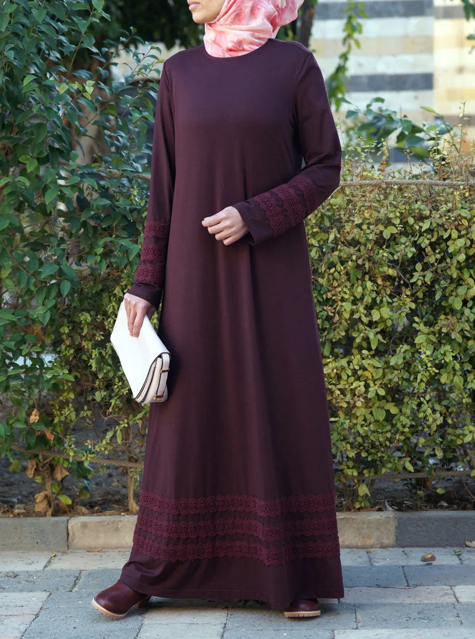Lace Trim Jersey Maxi Dress