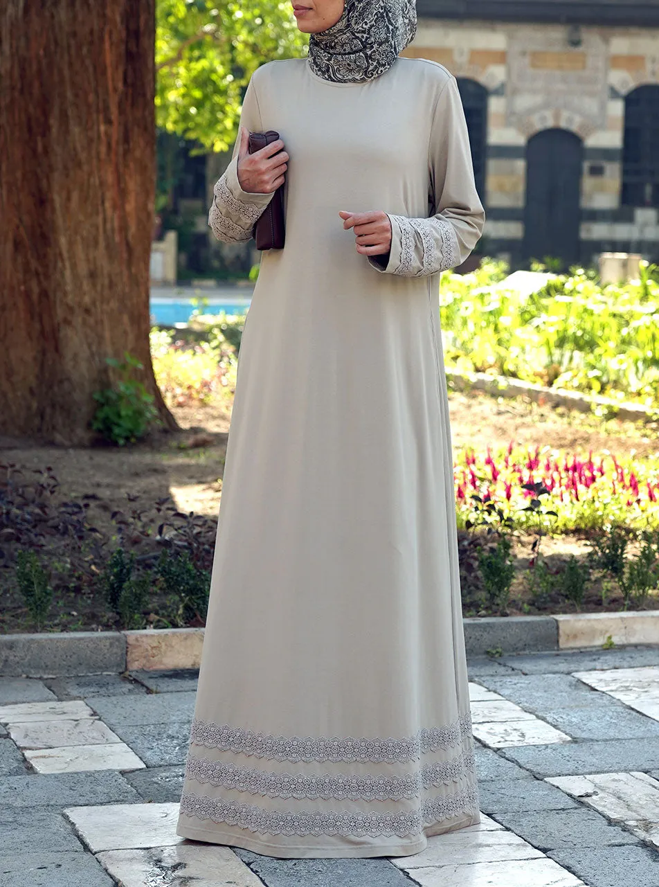 Lace Trim Jersey Maxi Dress
