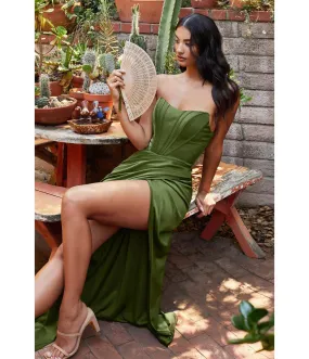 Ladivine by Cinderella Divine Olive Corset Satin Prom Dress