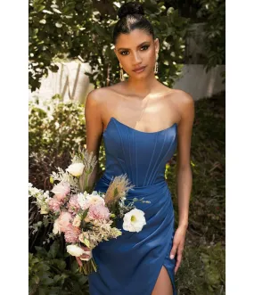 Ladivine by Cinderella Divine Soft Navy Corset Satin Prom Dress