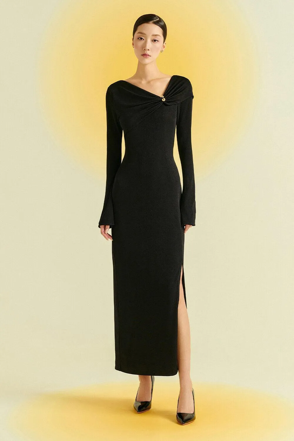 Laly Sheath Side Slit Spandex Ankle Length Dress