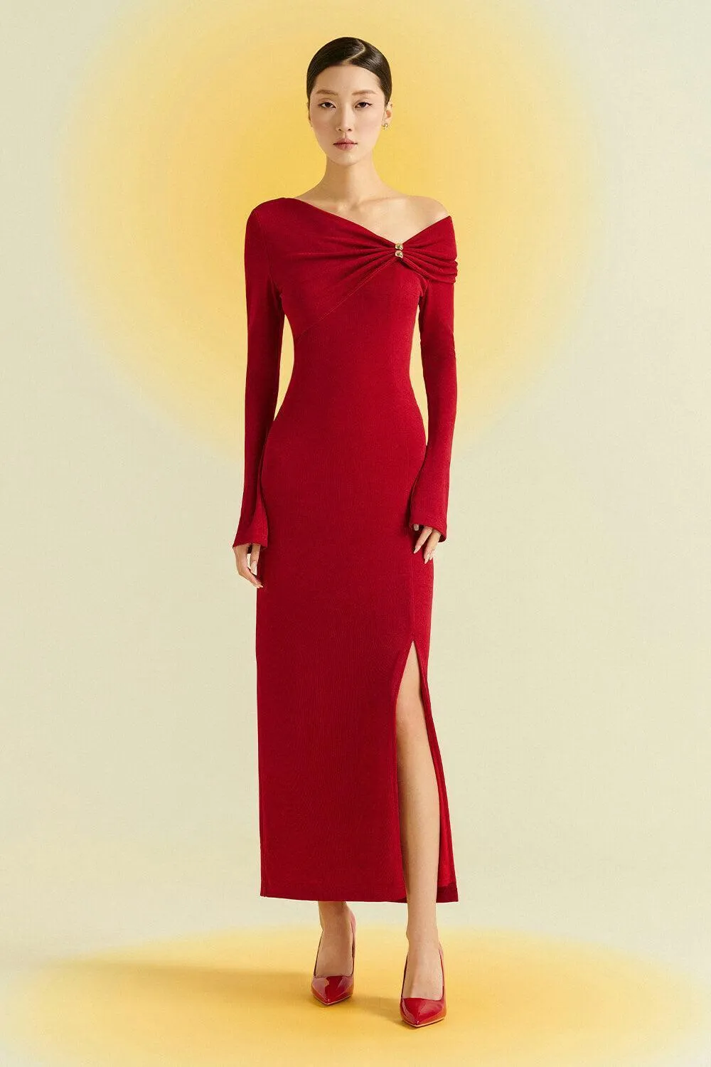 Laly Sheath Side Slit Spandex Ankle Length Dress