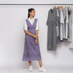 Lavender 100% Linen V-Neck Midi Pinafore Dress