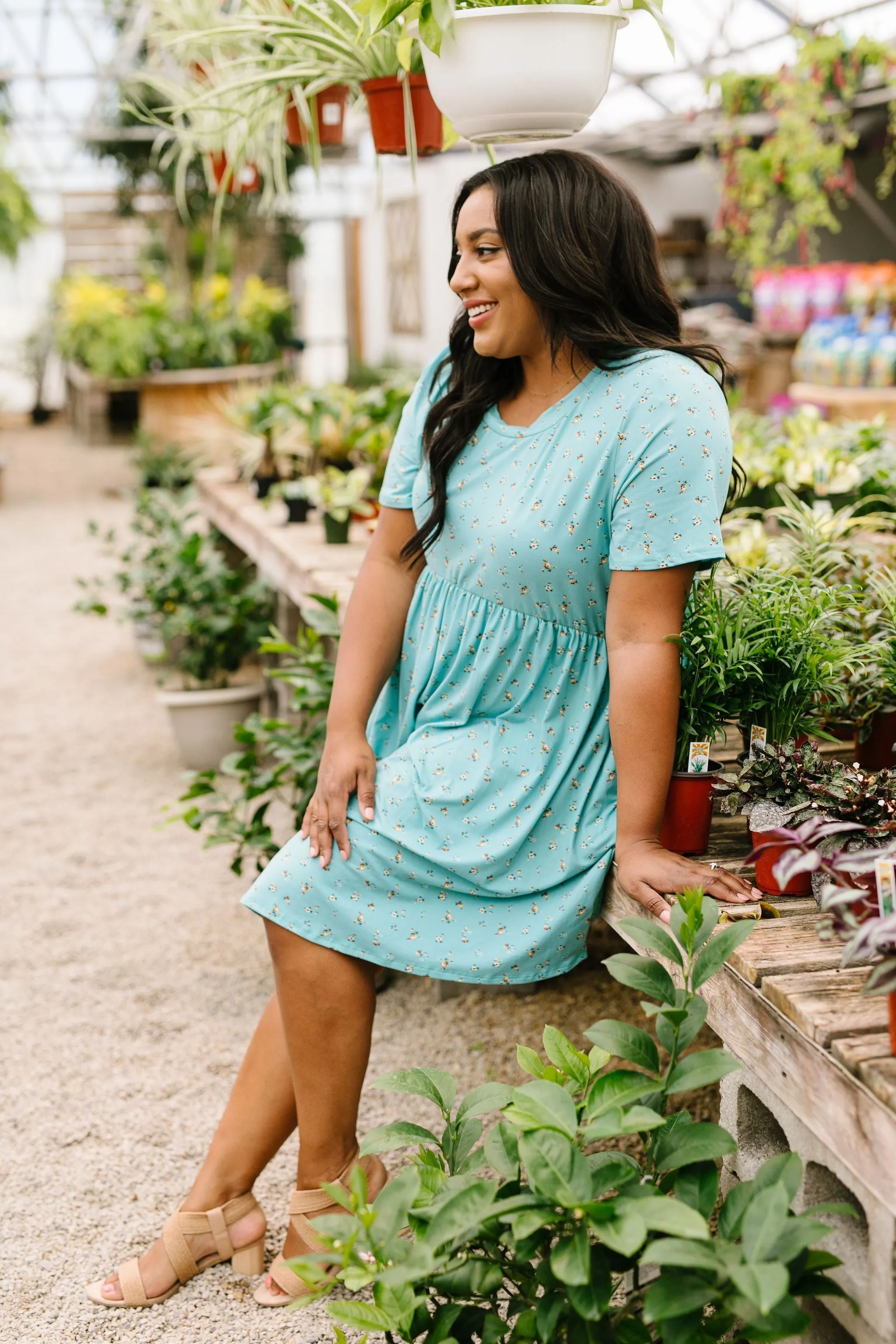 Little Sweetie Floral Dress In Aqua