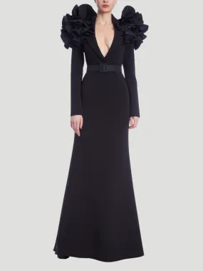 Long Sleeve Ruffle Shoulder Gown