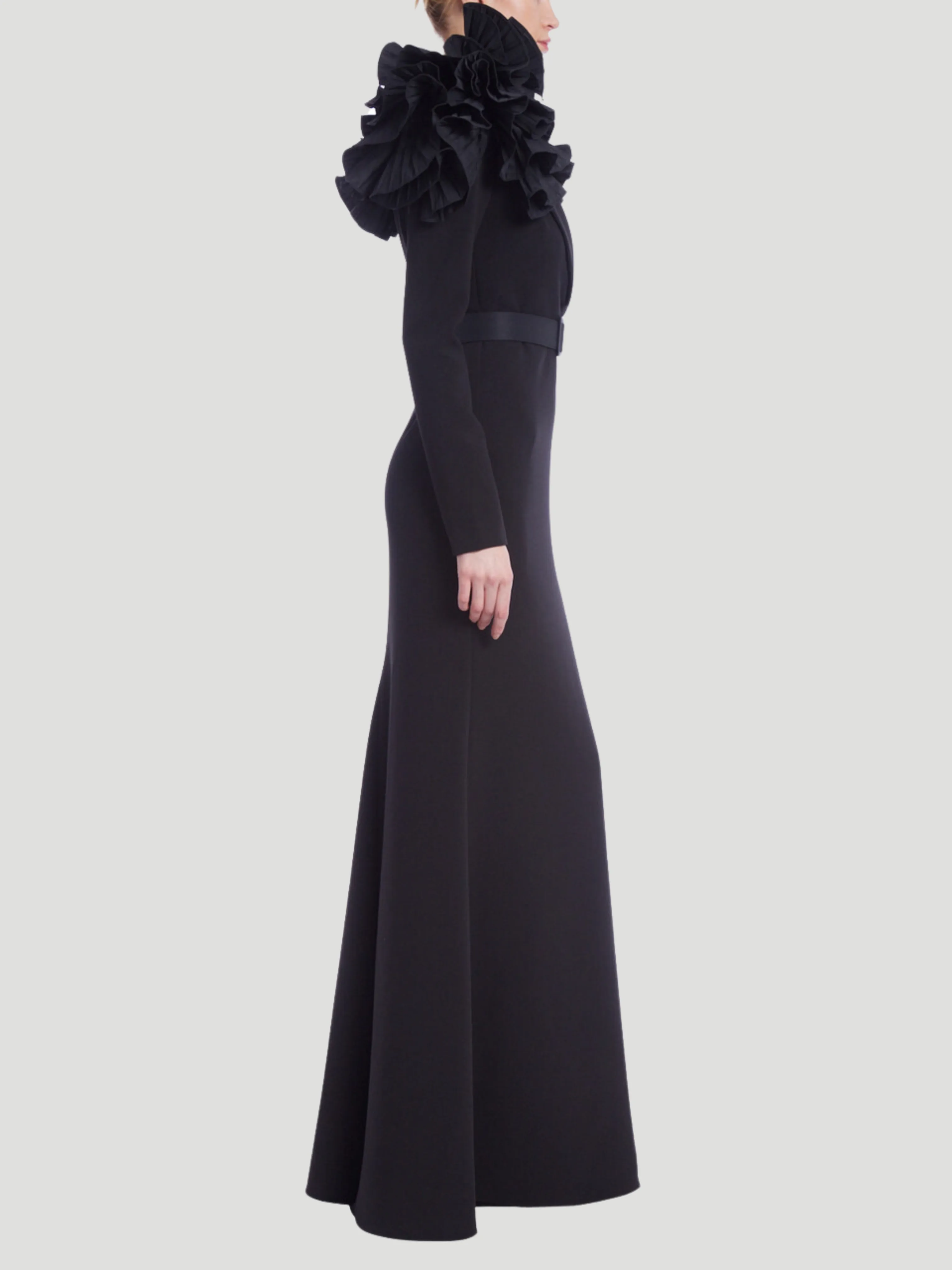 Long Sleeve Ruffle Shoulder Gown