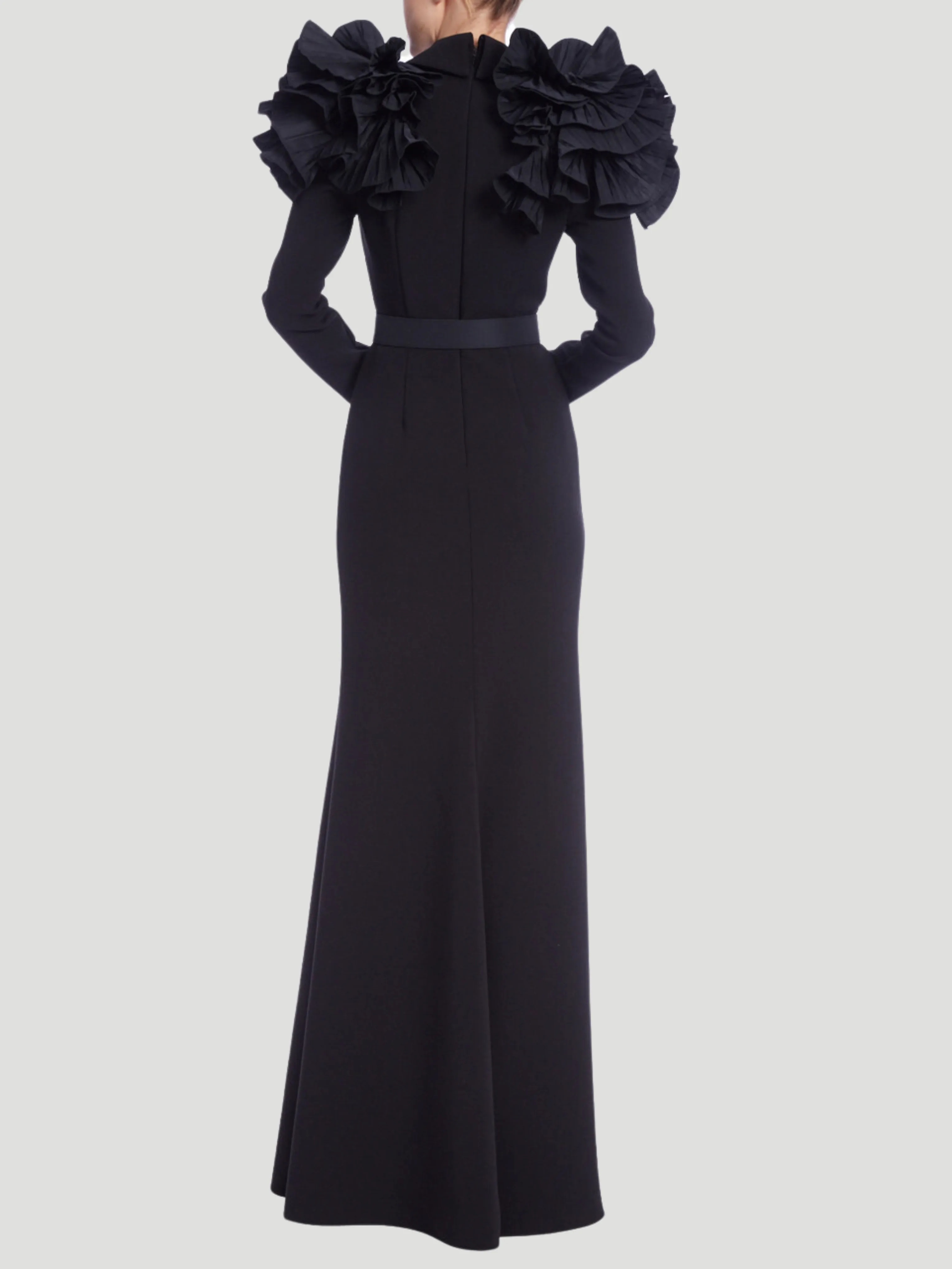 Long Sleeve Ruffle Shoulder Gown