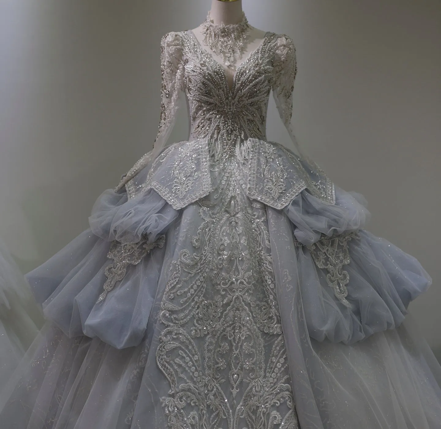 Luxury Blue Ball Gown Wedding Dress with Necklace RS008