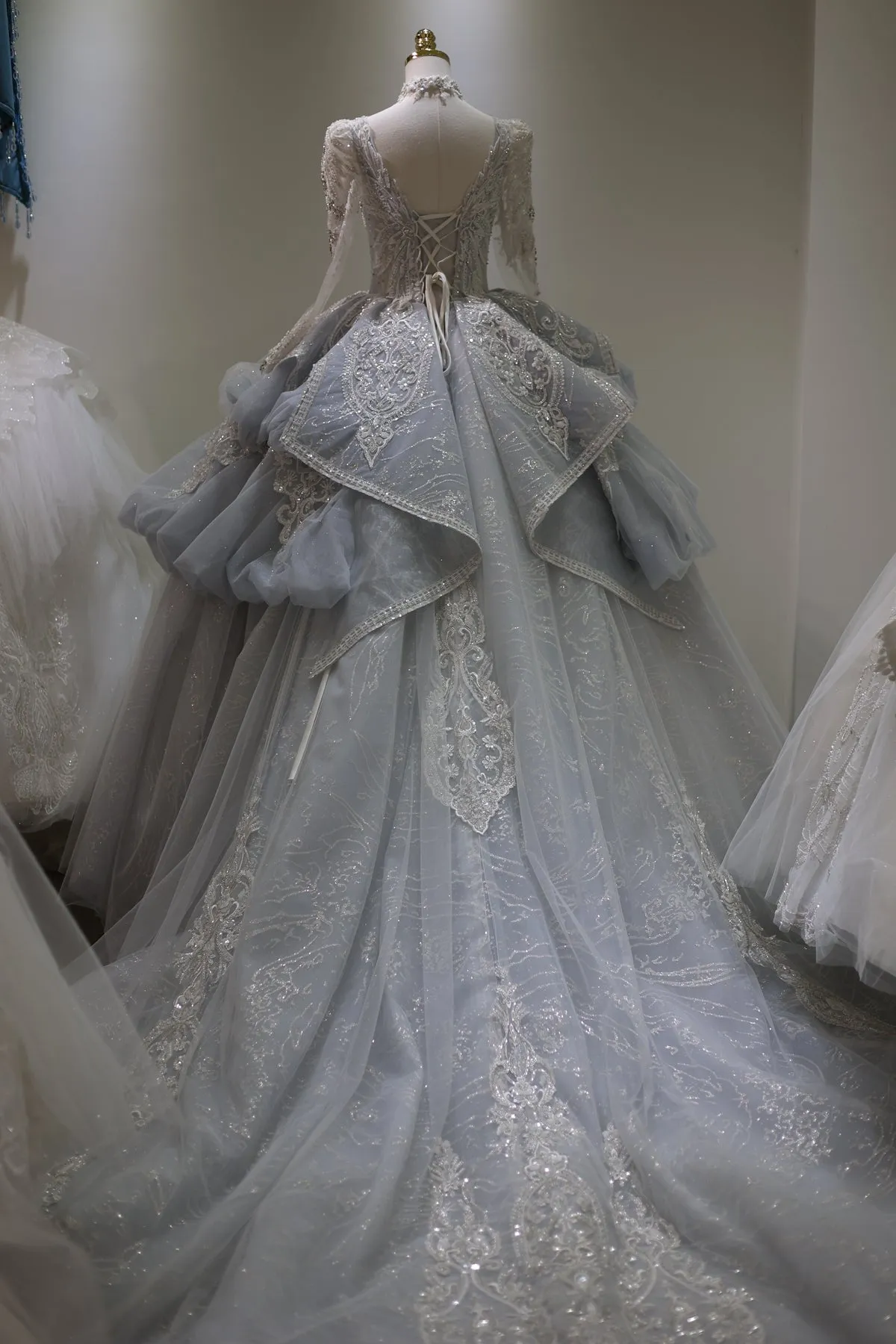 Luxury Blue Ball Gown Wedding Dress with Necklace RS008