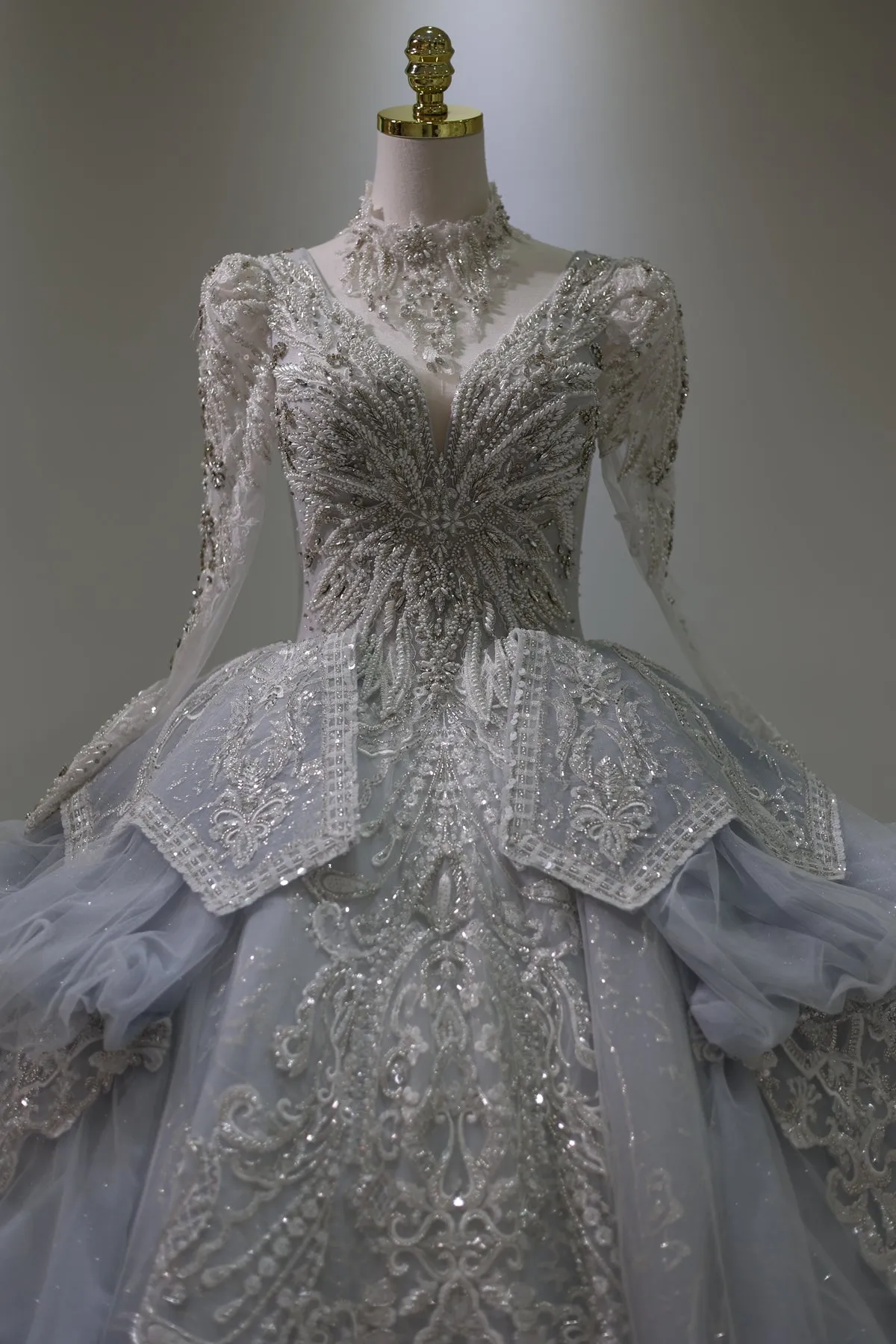 Luxury Blue Ball Gown Wedding Dress with Necklace RS008