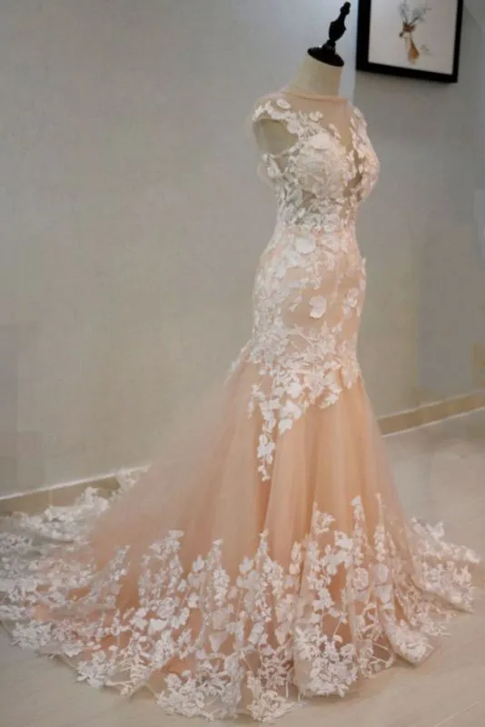 Luxury High Neck Rose Gold Prom Dresses With Lace Appliques