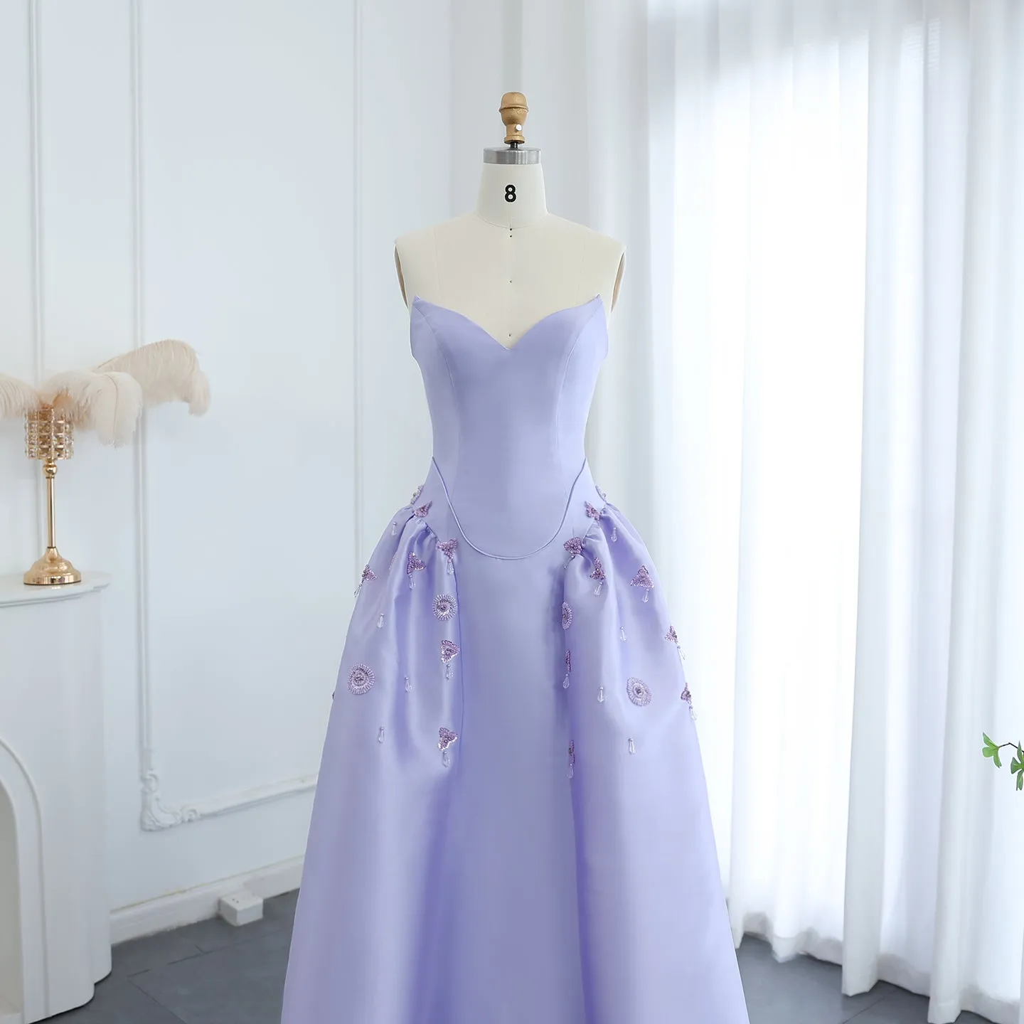 Luxury Rhinestone Lilac Strapless Evening Dress SS321