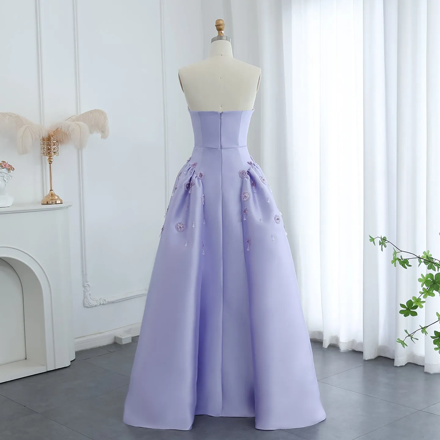 Luxury Rhinestone Lilac Strapless Evening Dress SS321
