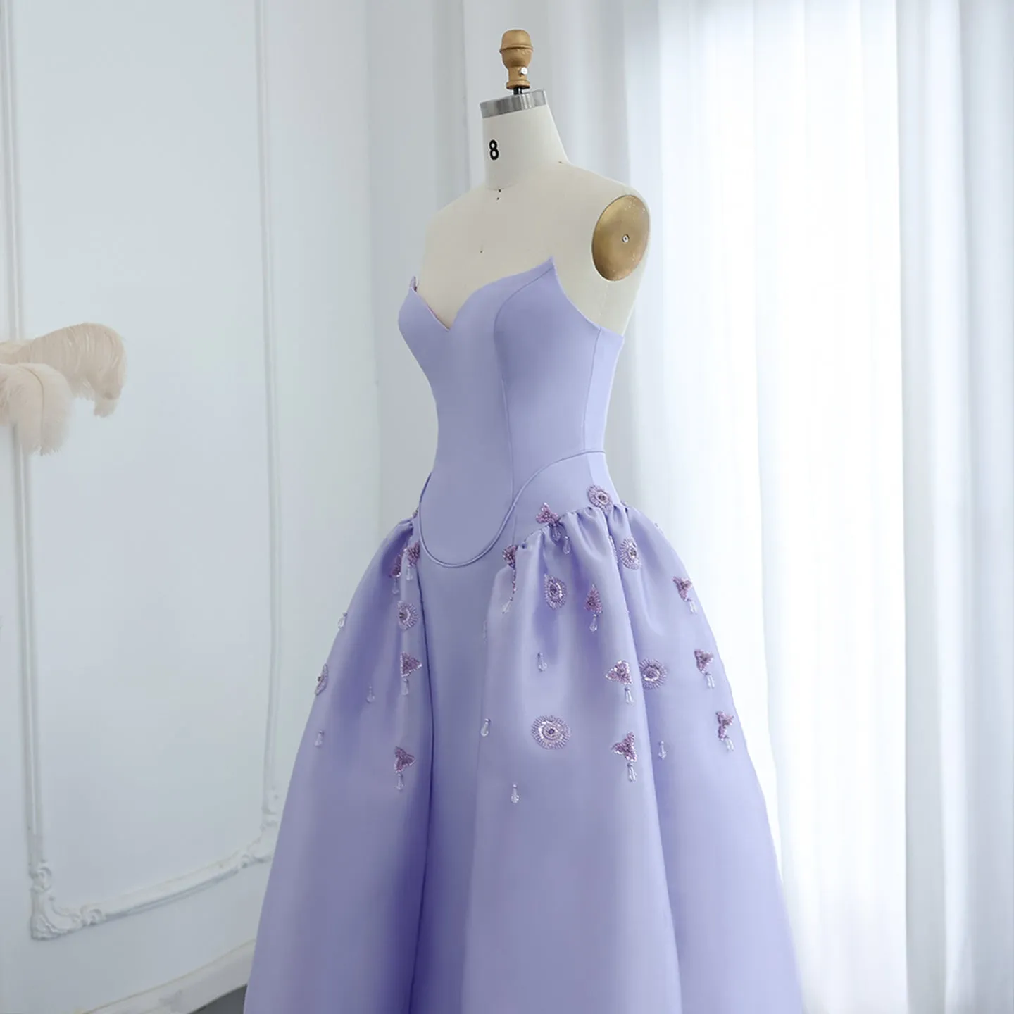 Luxury Rhinestone Lilac Strapless Evening Dress SS321