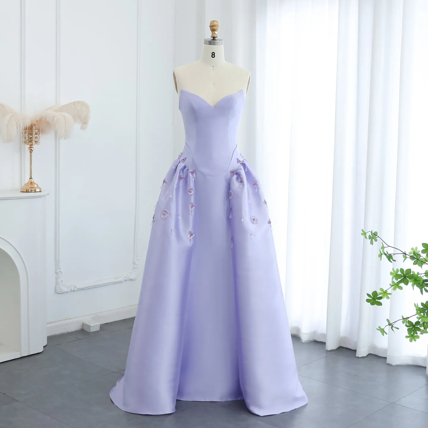 Luxury Rhinestone Lilac Strapless Evening Dress SS321