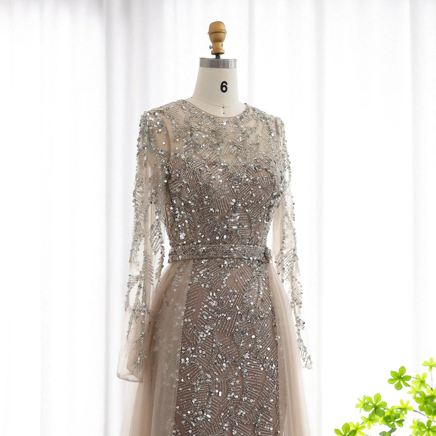 Luxury Turquoise Long Sleeve Evening Dress with Overskirt SS183