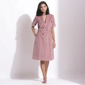 Mauve Warm Cotton Corduroy Knee Length Coat Dress
