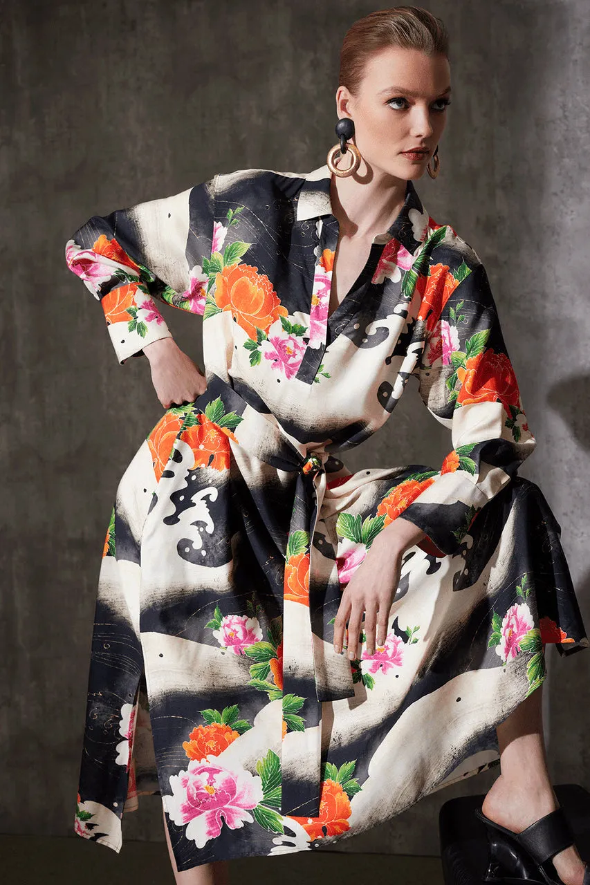 Mayumi Cotton Silk Oversized Half Placket Shirtdress