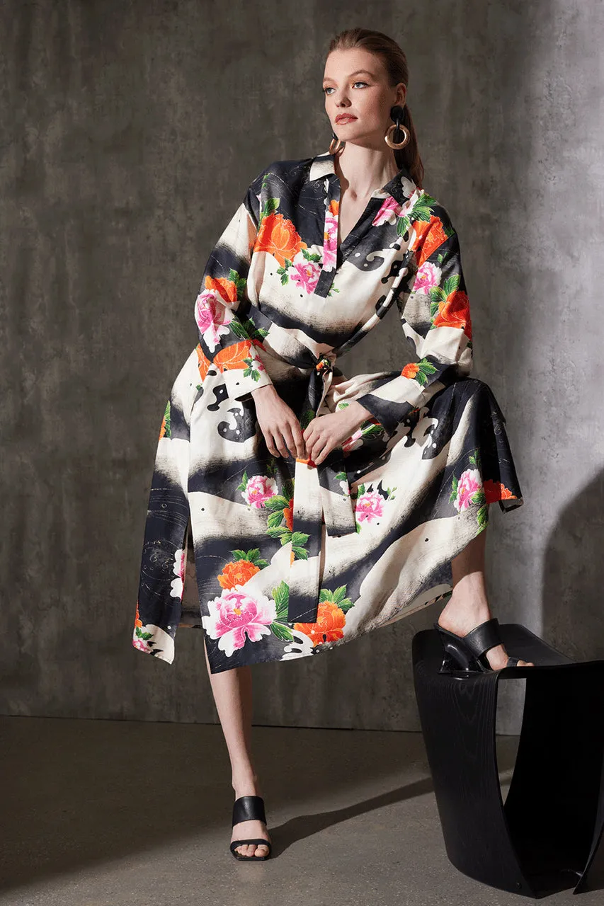 Mayumi Cotton Silk Oversized Half Placket Shirtdress