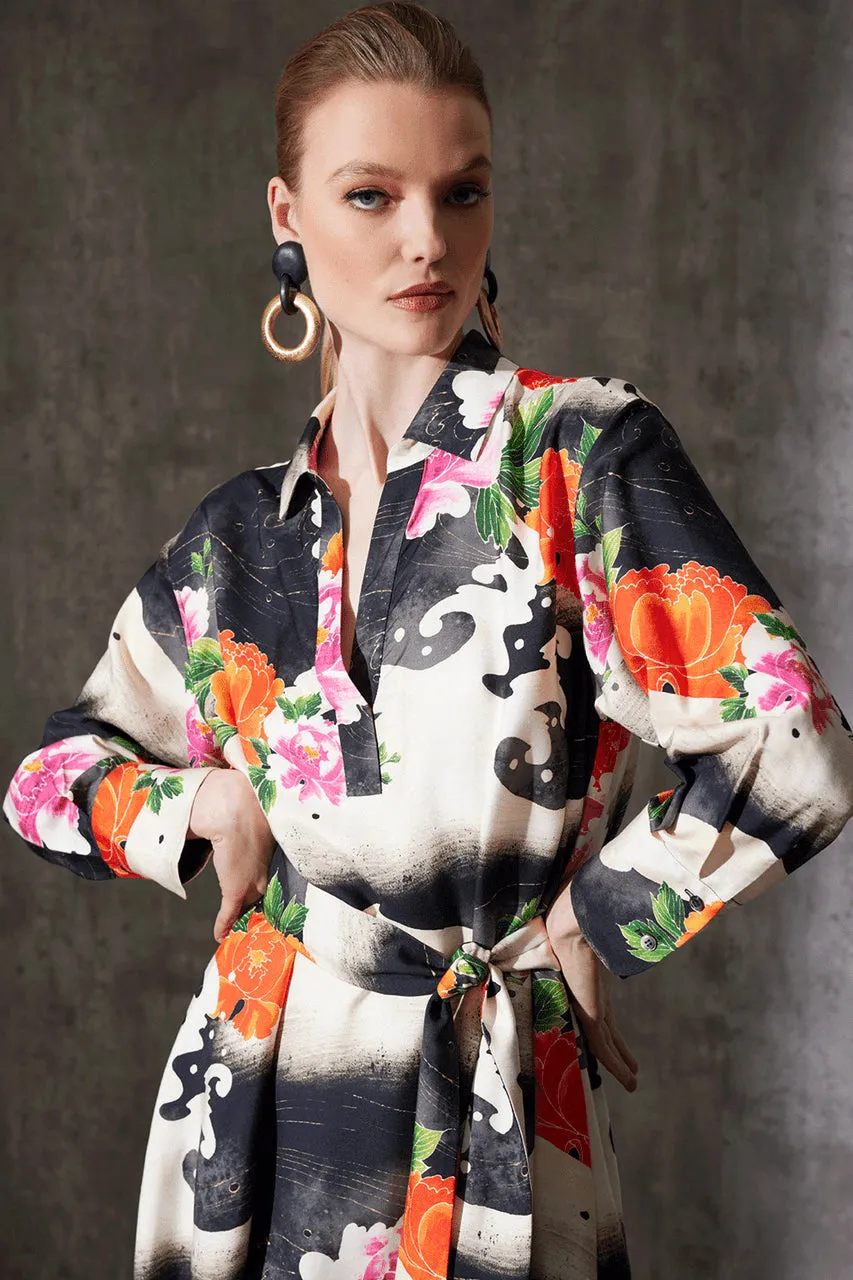 Mayumi Cotton Silk Oversized Half Placket Shirtdress