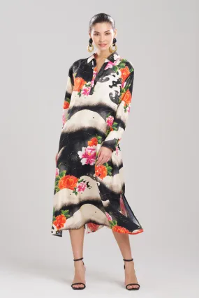 Mayumi Cotton Silk Oversized Half Placket Shirtdress