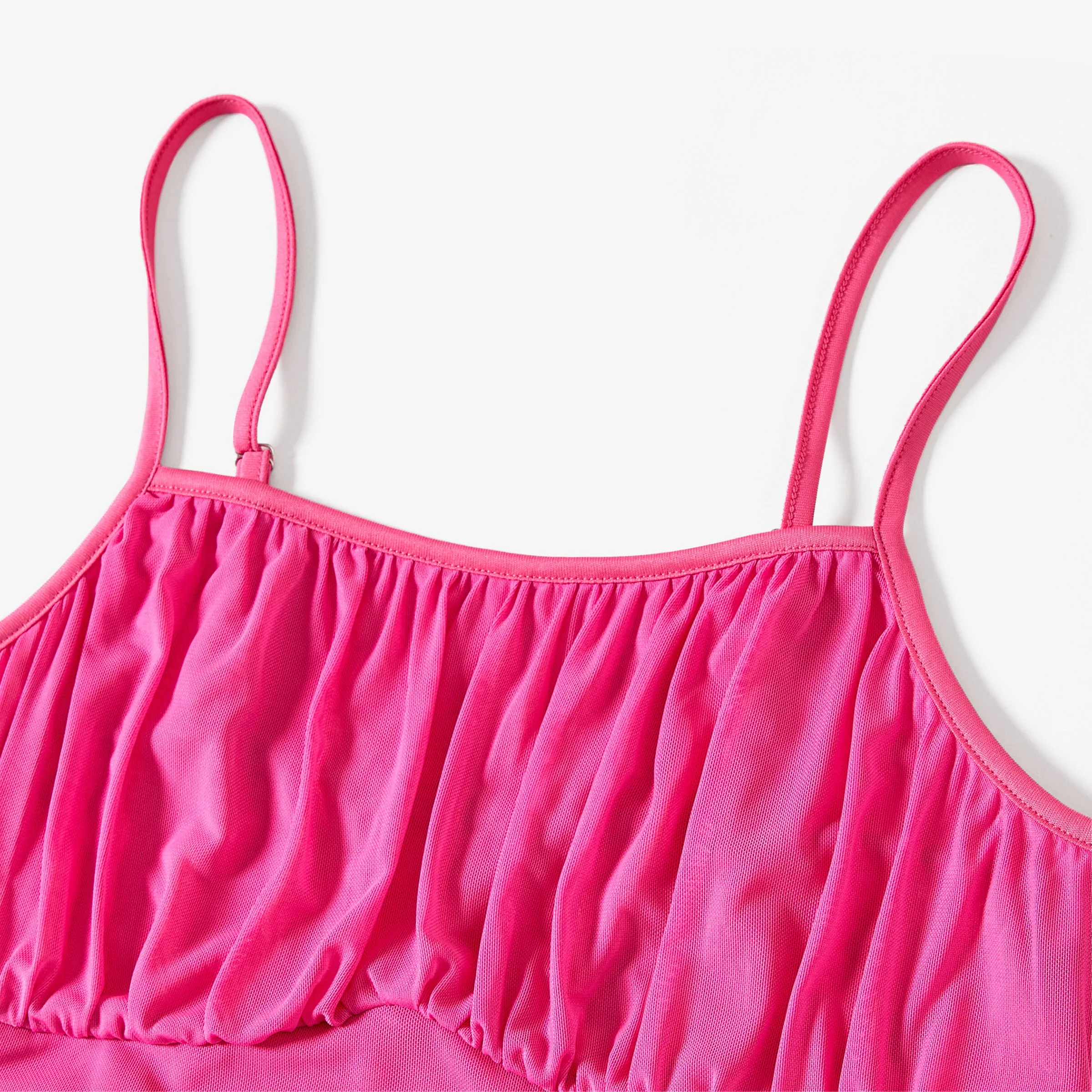 Mommy and Me Rose Pink Ruched Bodycon Strap Dresses