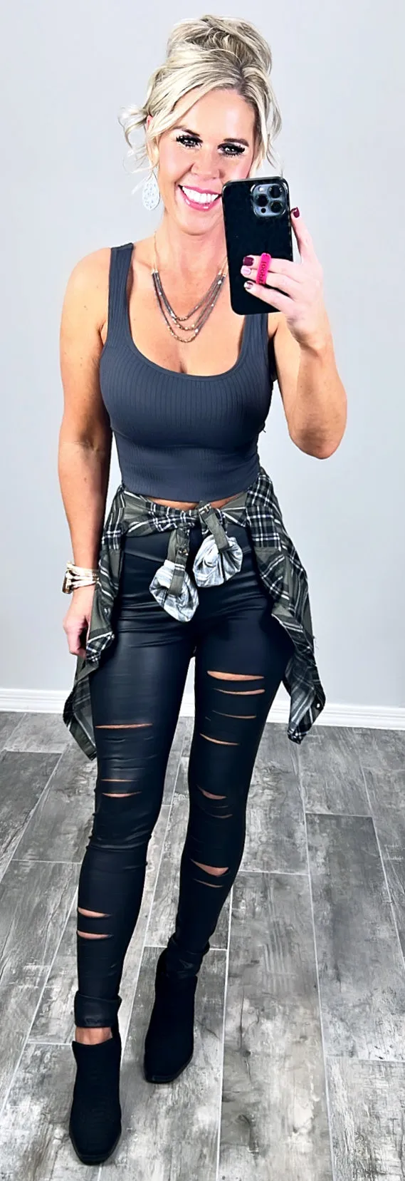 Penny Plaid Flannel Top - Olive/Black