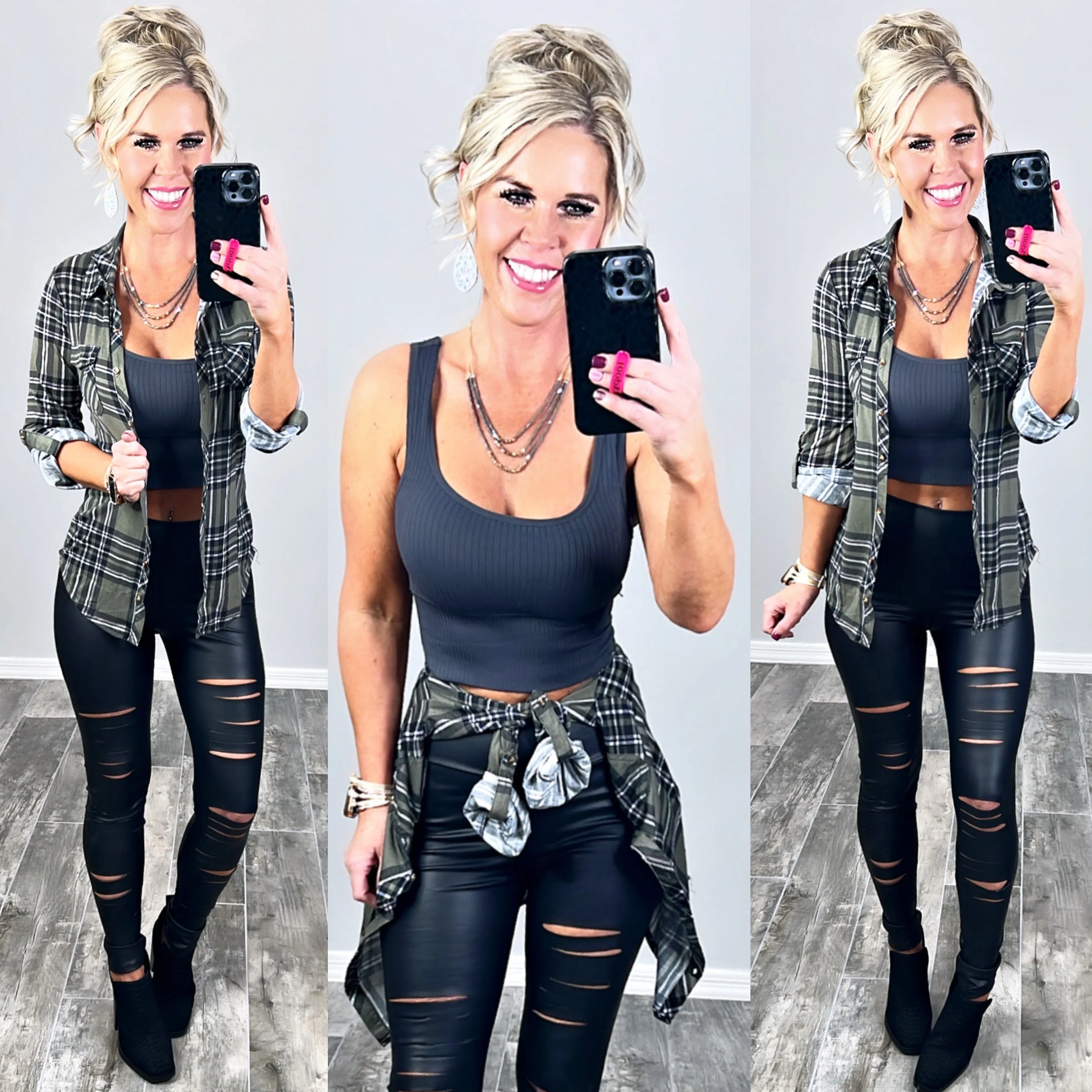 Penny Plaid Flannel Top - Olive/Black