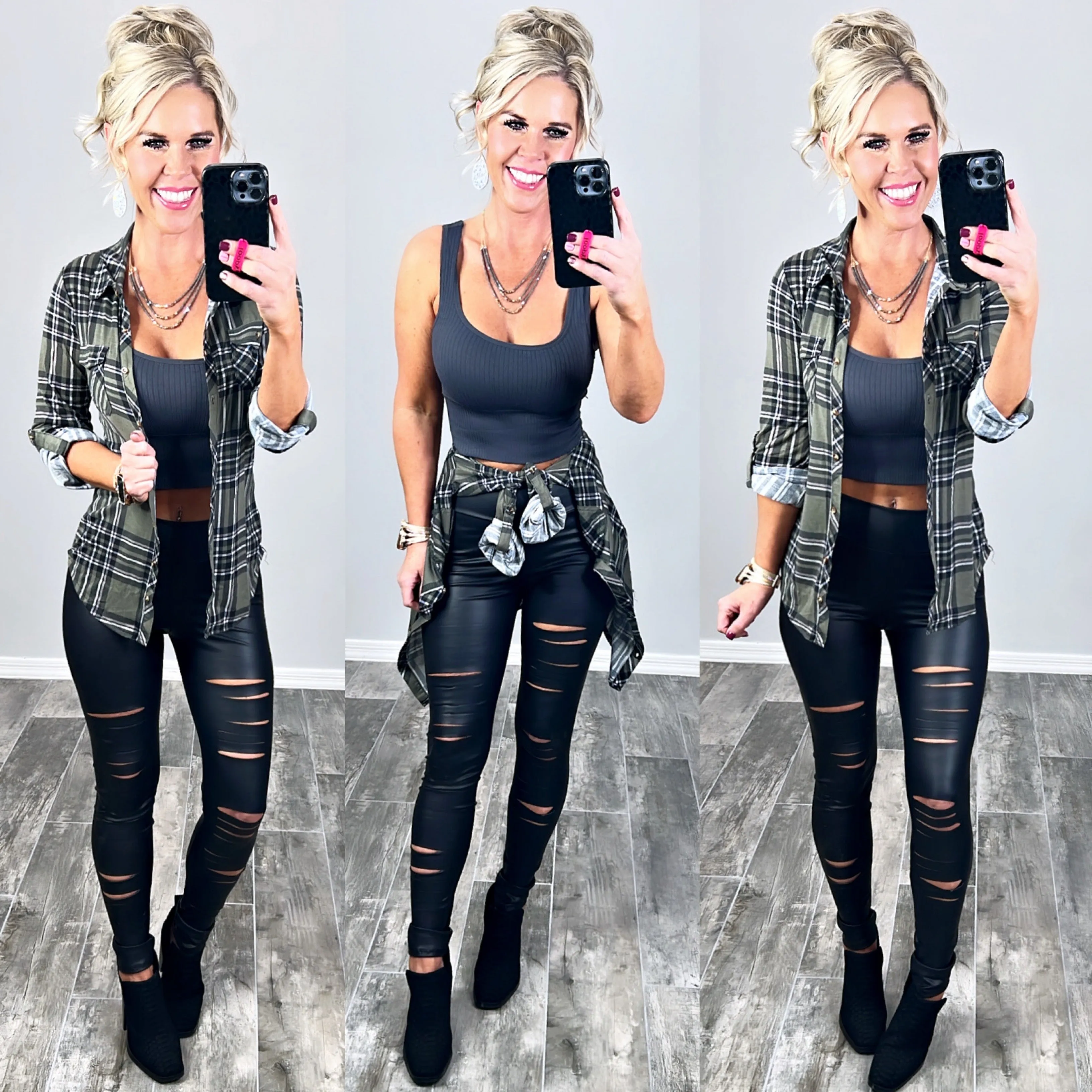 Penny Plaid Flannel Top - Olive/Black