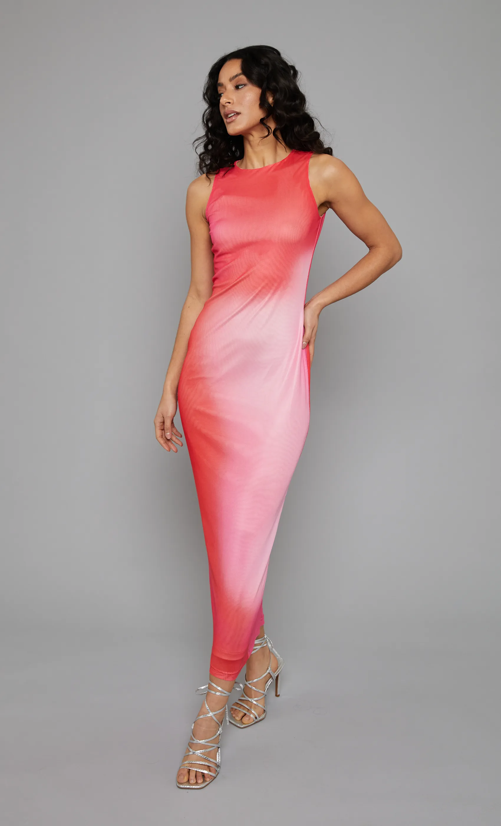 Pink Blur Mesh Maxi Dress
