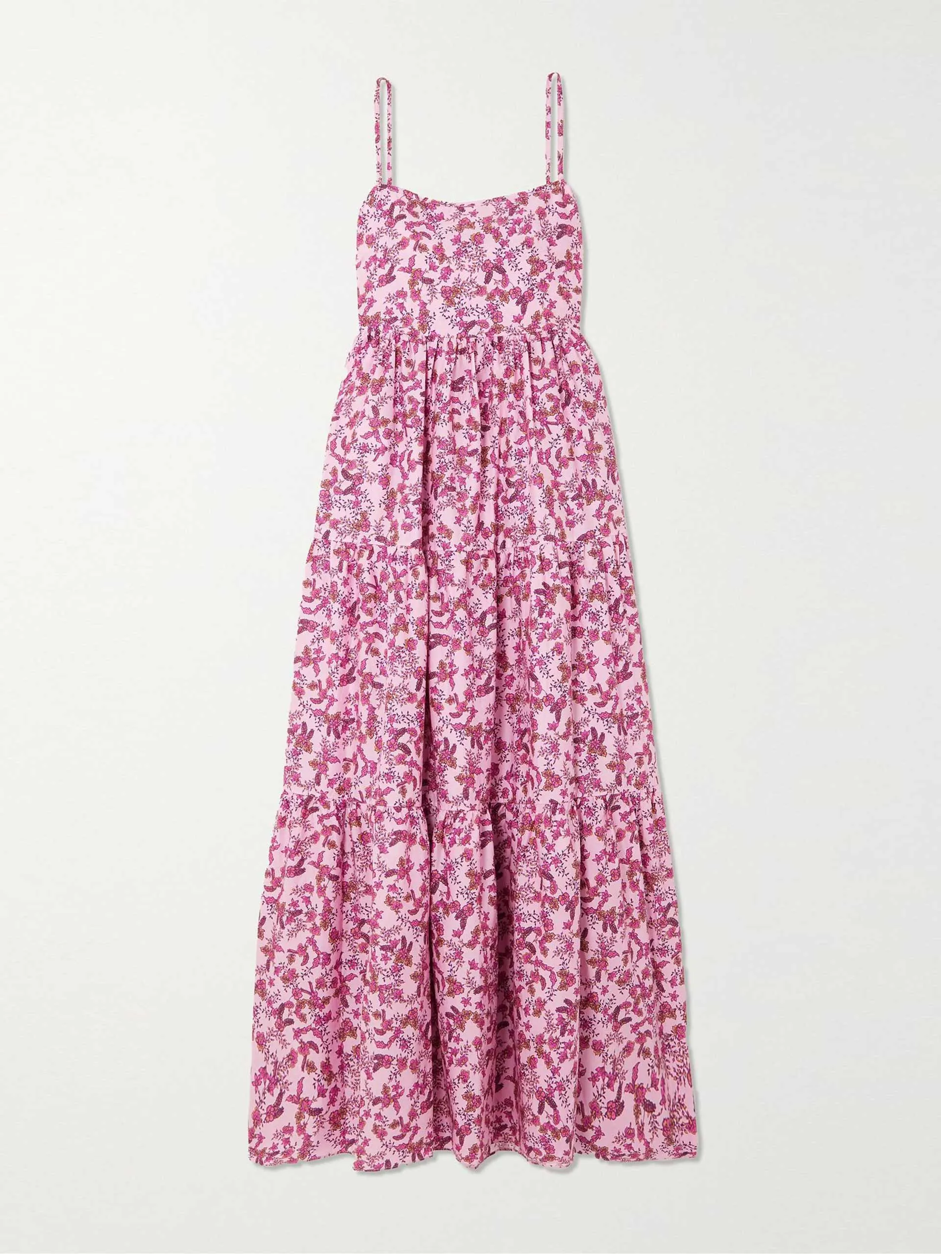 Pink floral tiered maxi dress
