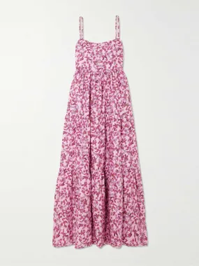 Pink floral tiered maxi dress