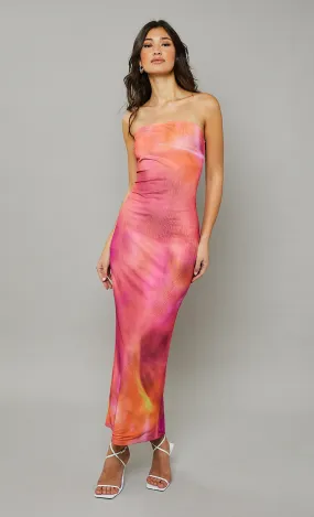 Pink Multi Mesh Bandeau Maxi Dress