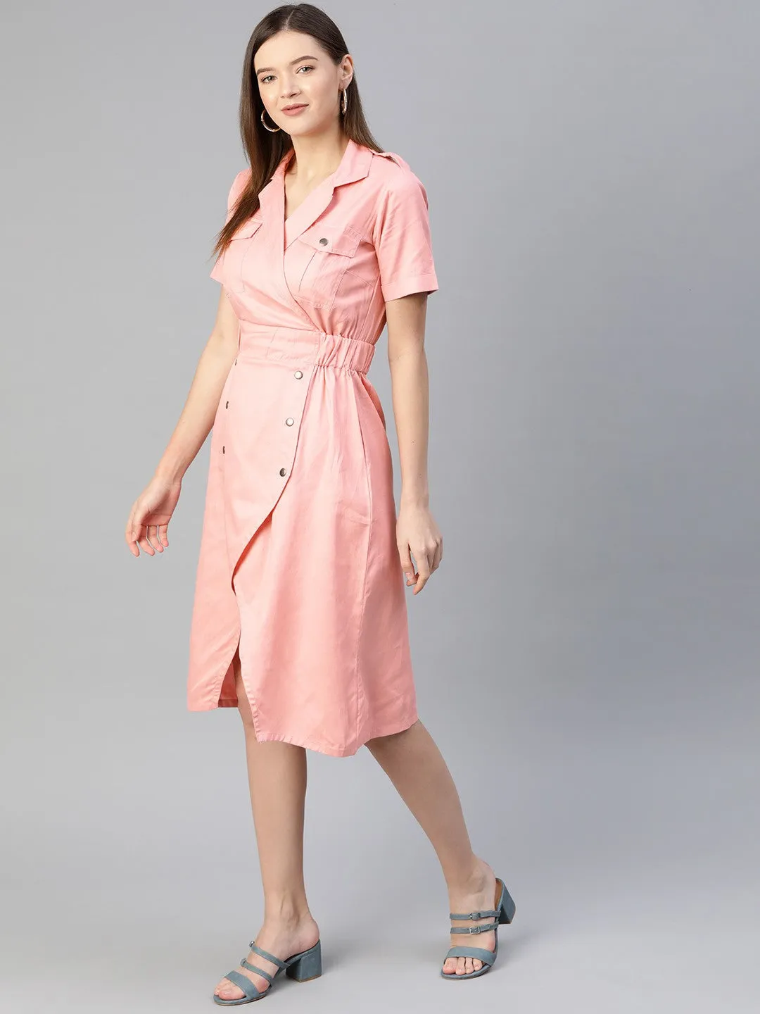 Pluss Pretty Pink Solid Ruched Dress