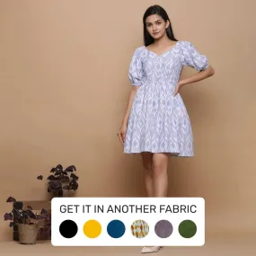 Powder Blue Ikat Cotton Sweetheart Neck Short Dress