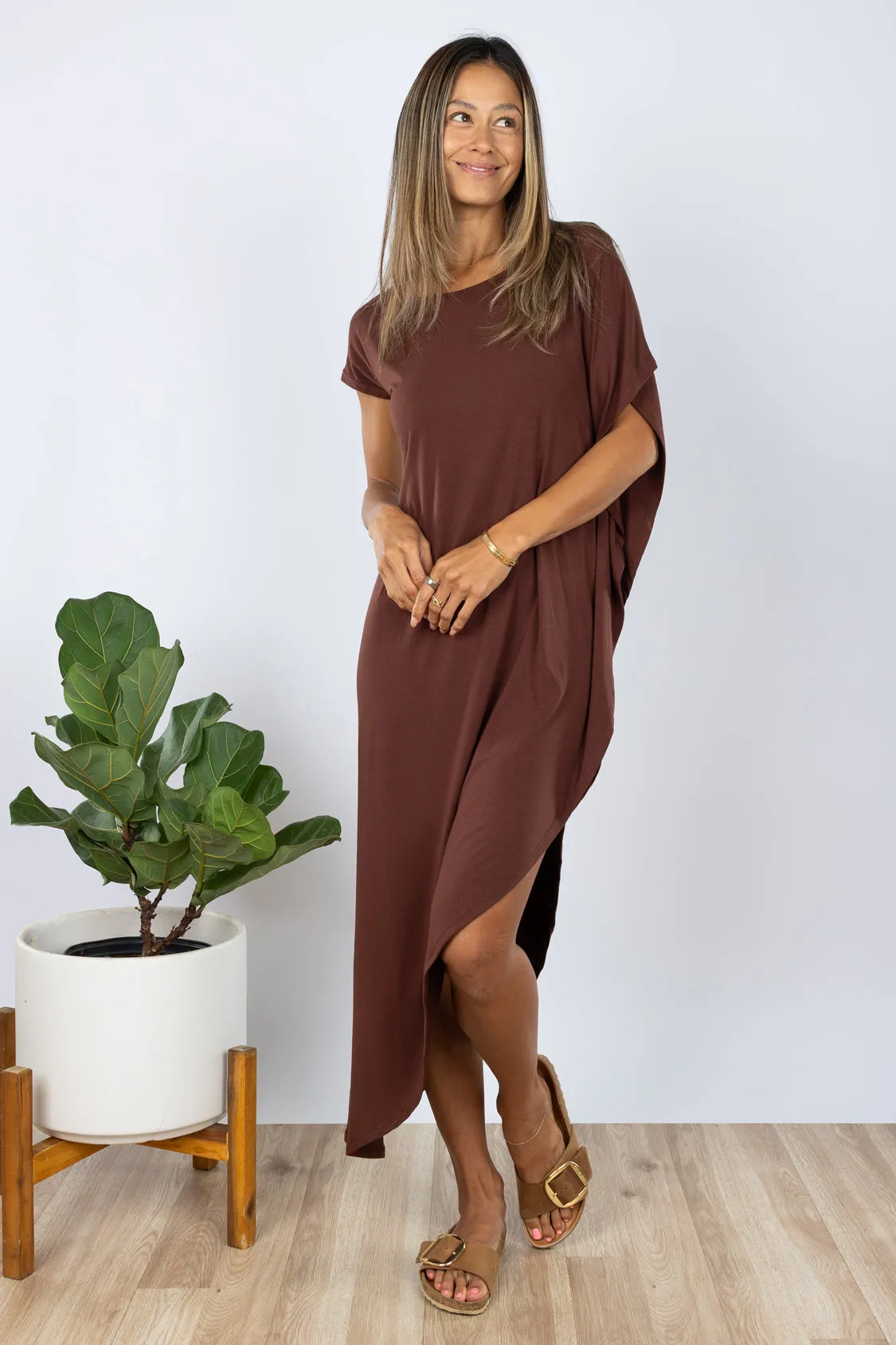 PRE-SALE Lola Asymmetrical Dress (Chocolate)
